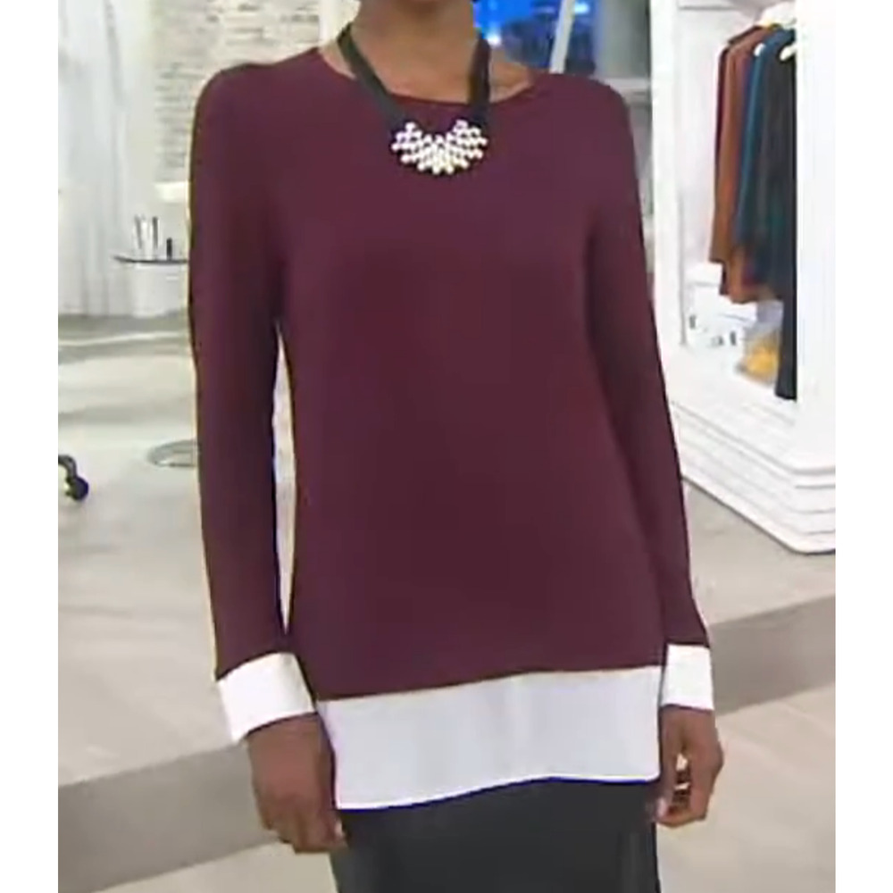 Susan Graver Sweater 2X Feather Weave Combo Layered Look Purple A269223
